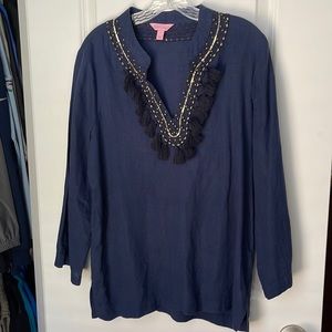 Lilly Pulitzer Linen Beaded Tunic  Navy